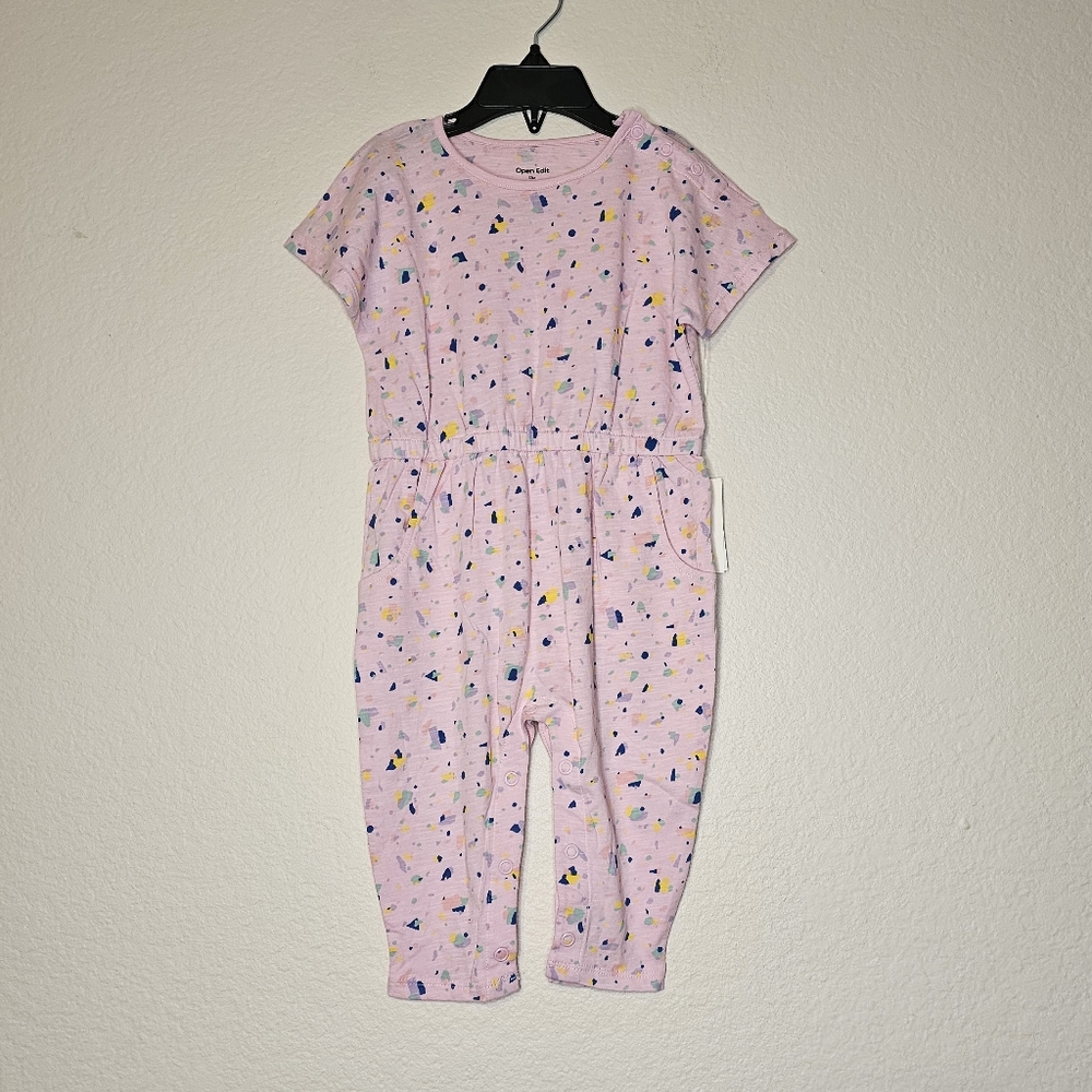 Open Edit Infants 100% Organic Cotton Pink Opal Terrazzo Short Sleeve Romper 12M